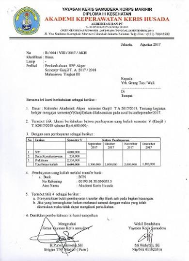 Pemberitahuan  SPP Akper tk 3 T.A 2017-2018